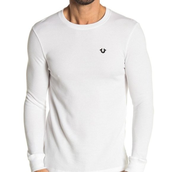True Religion Men's Thermal Long Sleeve Horseshoe Embroidered Shirt in White - Picture 1 of 2